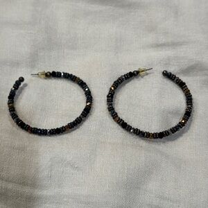 Black and Gold Beaded Hoop Earrings